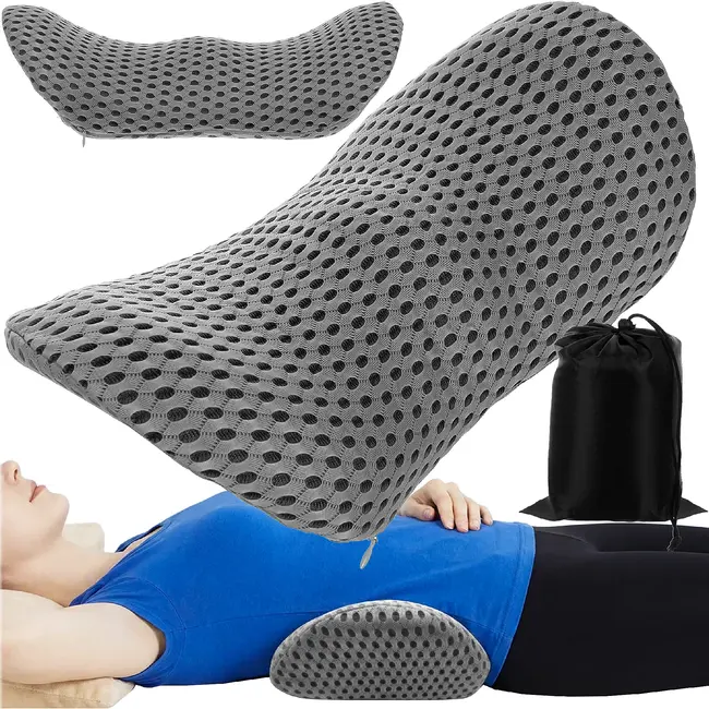 Malatec Orthopedisch lendekussen 23 x 13 x 46 cm met traagschuim, W-vorm, afneembare hoes en opberghoes