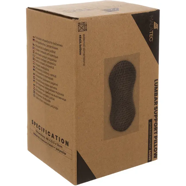 Malatec Orthopedisch lendekussen 23 x 13 x 46 cm met traagschuim, W-vorm, afneembare hoes en opberghoes
