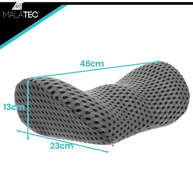 Malatec Orthopedisch lendekussen 23 x 13 x 46 cm met traagschuim, W-vorm, afneembare hoes en opberghoes