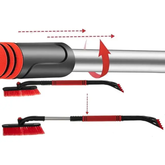 Xtrobb Telescopische ijskrabber 80 tot 95 cm zwart rood met draaivergrendeling, afneembare borstel, losse krabber en EVA handgreep