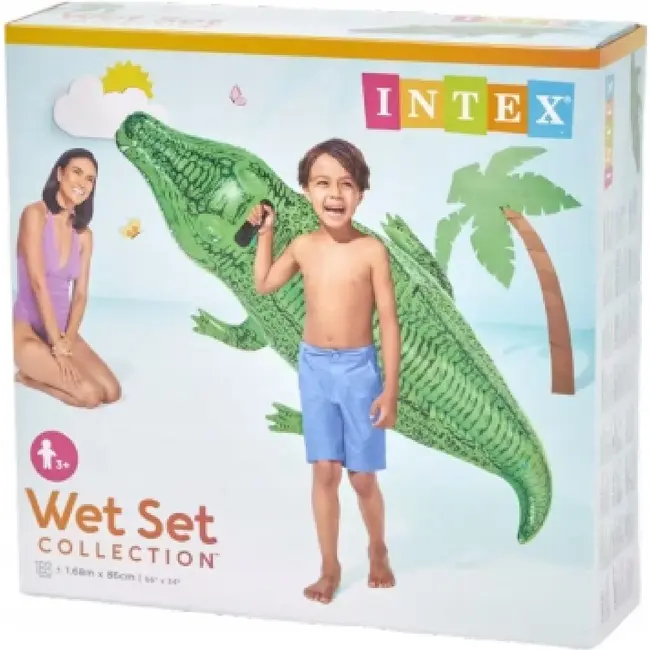 Intex Opblaasbare krokodil zwemmatras 168 x 86 cm met stevige handgreep, PVC 0,25 mm, reparatiepatch en draagvermogen tot 40 kg
