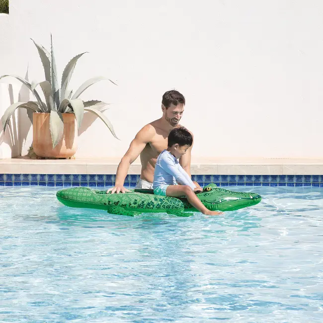 Intex Opblaasbare krokodil zwemmatras 168 x 86 cm met stevige handgreep, PVC 0,25 mm, reparatiepatch en draagvermogen tot 40 kg