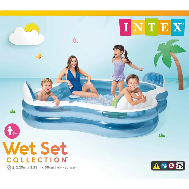 Intex Opblaasbaar zwembad 229 x 229 x 66 cm met 4 zitplaatsen, rugleuningen en bekerhouders