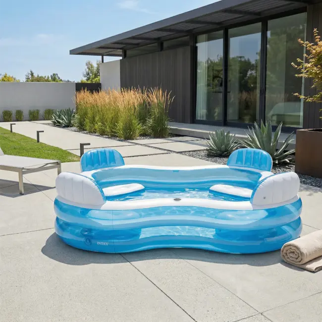 Intex Opblaasbaar zwembad 229 x 229 x 66 cm met 4 zitplaatsen, rugleuningen en bekerhouders