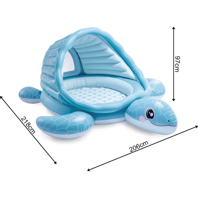 Intex Opblaasbaar kinderzwembad schildpad 2 in 1 met dak, zachte bodem en ballen voor waterpret buiten, 218 x 206 x 97 cm