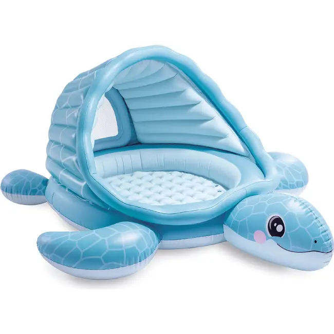 Intex Opblaasbaar kinderzwembad schildpad 2 in 1 met dak, zachte bodem en ballen voor waterpret buiten, 218 x 206 x 97 cm