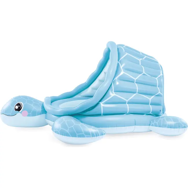 Intex Opblaasbaar kinderzwembad schildpad 2 in 1 met dak, zachte bodem en ballen voor waterpret buiten, 218 x 206 x 97 cm