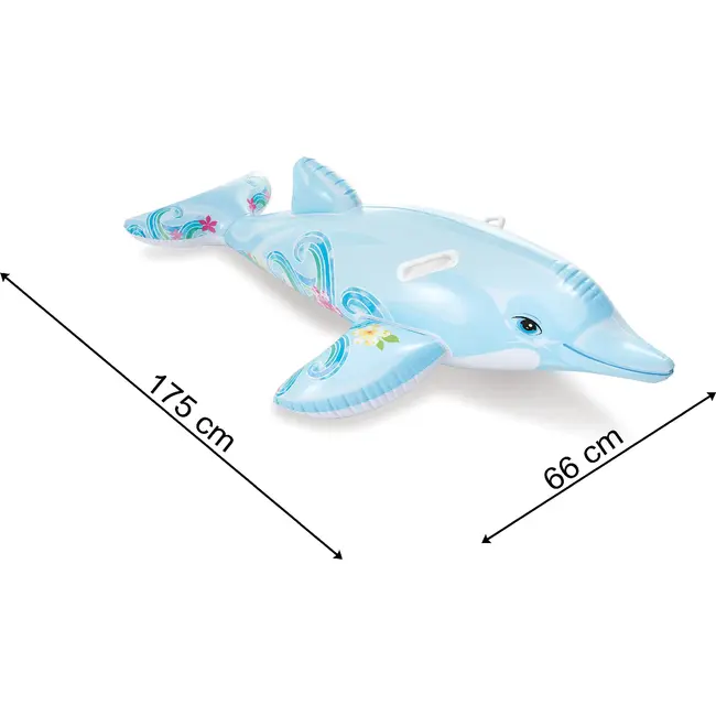 Intex Opblaasbare dolfijn zwemmatras 175 x 66 cm van PVC met 2 handgrepen, reparatiepatch en max 40 kg draaggewicht