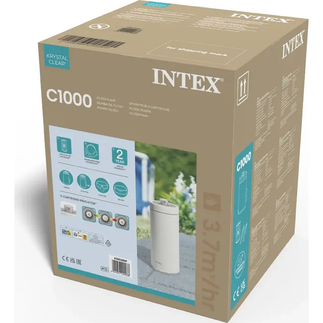 Intex Zwembad filterpomp 3785 l/h met type A cartridge, slangen, klemmen, zeven en Hydro Aeration voor opzetzwembaden tot 21.100 l