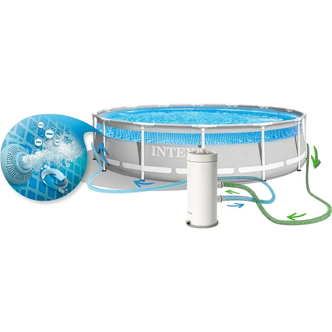 Intex Zwembad filterpomp 3785 l/h met type A cartridge, slangen, klemmen, zeven en Hydro Aeration voor opzetzwembaden tot 21.100 l