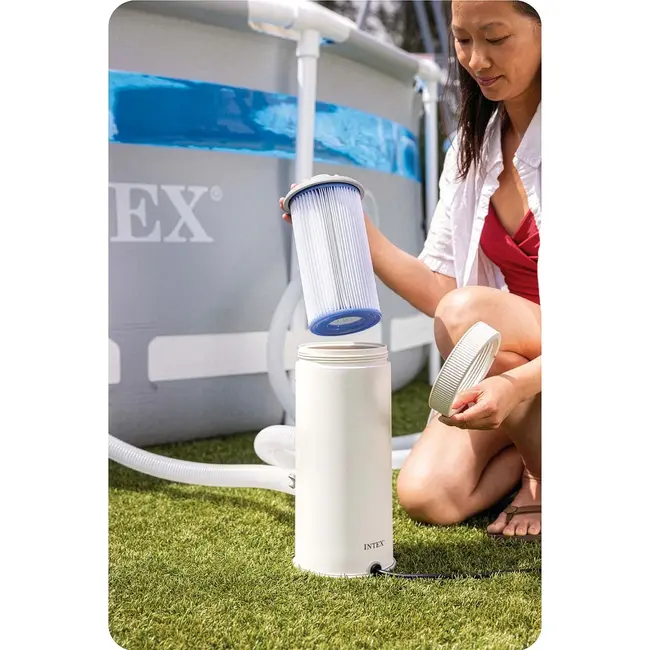 Intex Zwembad filterpomp 3785 l/h met type A cartridge, slangen, klemmen, zeven en Hydro Aeration voor opzetzwembaden tot 21.100 l