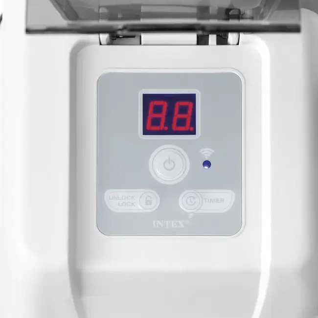 Intex Zandfilterpomp zwembad 7900 l/h met Wi-Fi, 250 W vermogen, 38 mm aansluiting, timer, slangen en 23 kg tank voor helder water