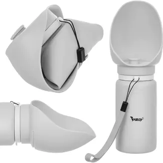 Purlov Hondenfles 550 ml met opvouwbare drinkbak, doseerknop, vergrendeling en draagriem voor je hond