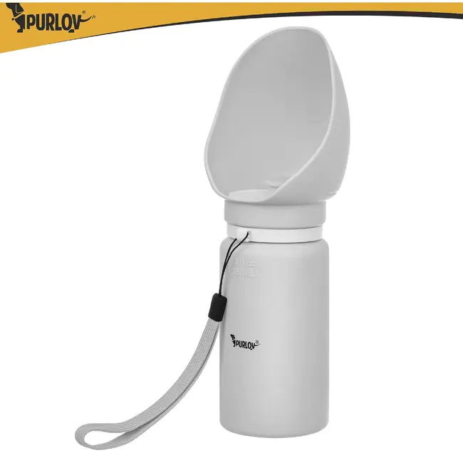Purlov Hondenfles 550 ml met opvouwbare drinkbak, doseerknop, vergrendeling en draagriem voor je hond