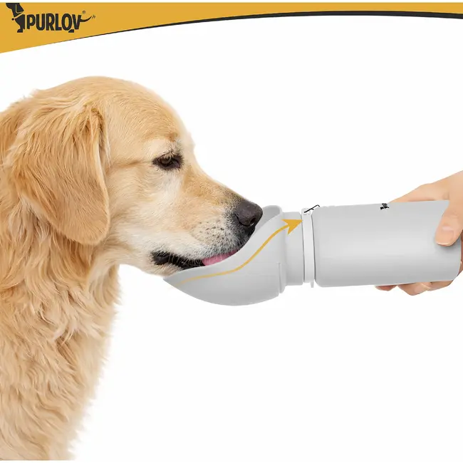 Purlov Hondenfles 550 ml met opvouwbare drinkbak, doseerknop, vergrendeling en draagriem voor je hond