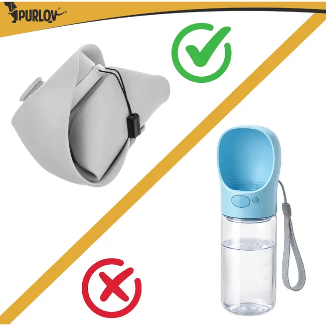 Purlov Hondenfles 550 ml met opvouwbare drinkbak, doseerknop, vergrendeling en draagriem voor je hond