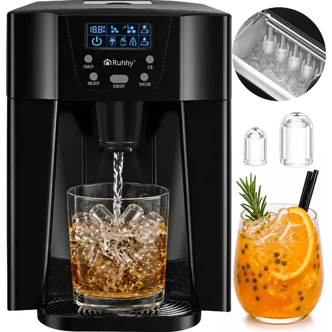 Ruhhy Ijsblokjesmachine 3 L zwart met LCD paneel 150 W compressor en 12 kg ijs per dag