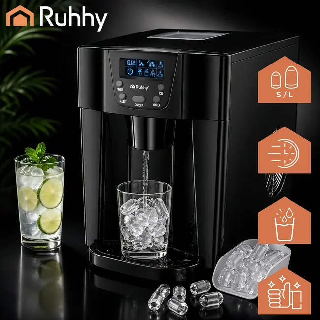 Ruhhy Ijsblokjesmachine 3 L zwart met LCD paneel 150 W compressor en 12 kg ijs per dag