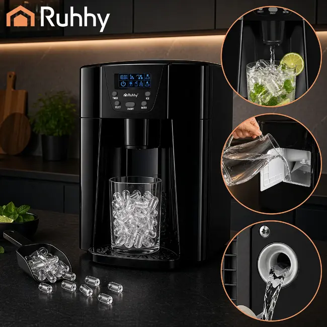 Ruhhy Ijsblokjesmachine 3 L zwart met LCD paneel 150 W compressor en 12 kg ijs per dag