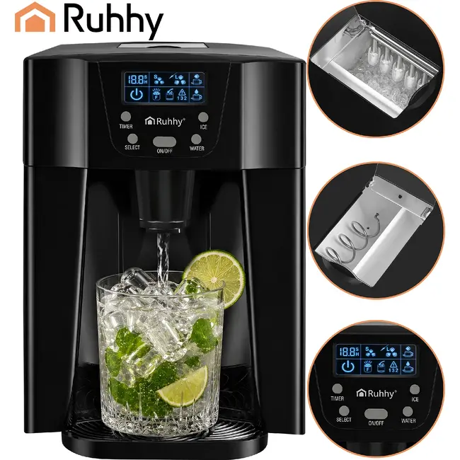 Ruhhy Ijsblokjesmachine 3 L zwart met LCD paneel 150 W compressor en 12 kg ijs per dag