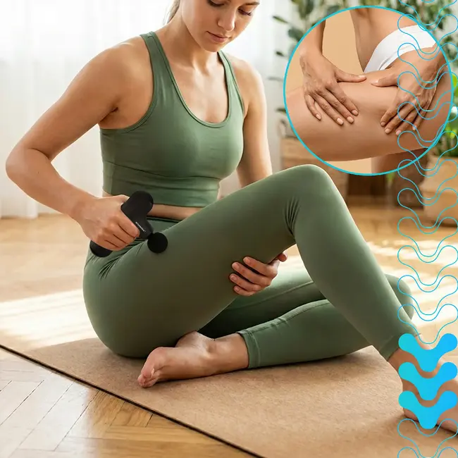 Isomedix Mini massagepistool zwart met 5 standen, 4 massagekoppen, stille motor, USB-C kabel en case voor sport en herstel