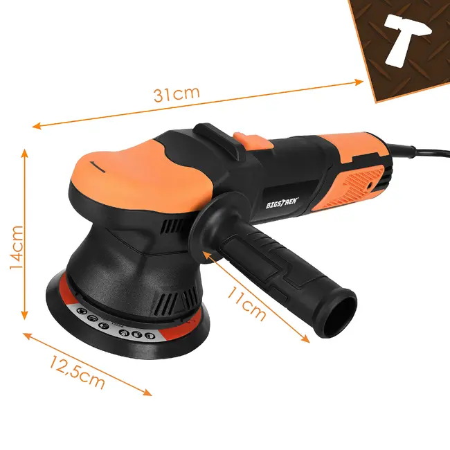 Bigstren Dual Action autopolijstmachine 900 W met 125 en 150 mm platen, soft start, 8 m kabel, tas en accessoires voor lakcorrectie