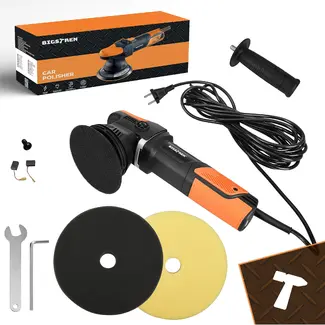 Bigstren Dual Action autopolijstmachine 900 W met 125 en 150 mm platen, soft start, 8 m kabel, tas en accessoires voor lakcorrectie
