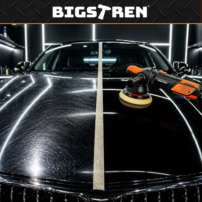 Bigstren Dual Action autopolijstmachine 900 W met 125 en 150 mm platen, soft start, 8 m kabel, tas en accessoires voor lakcorrectie