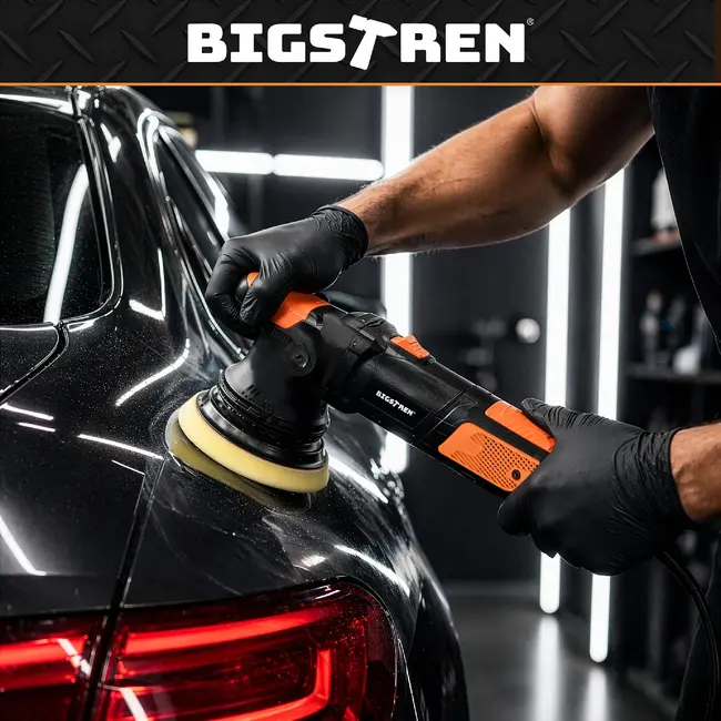 Bigstren Dual Action autopolijstmachine 900 W met 125 en 150 mm platen, soft start, 8 m kabel, tas en accessoires voor lakcorrectie