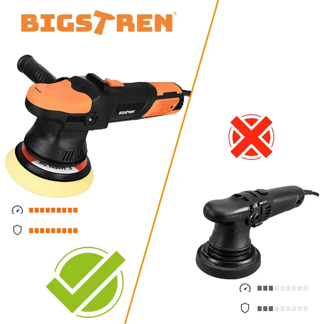 Bigstren Dual Action autopolijstmachine 900 W met 125 en 150 mm platen, soft start, 8 m kabel, tas en accessoires voor lakcorrectie