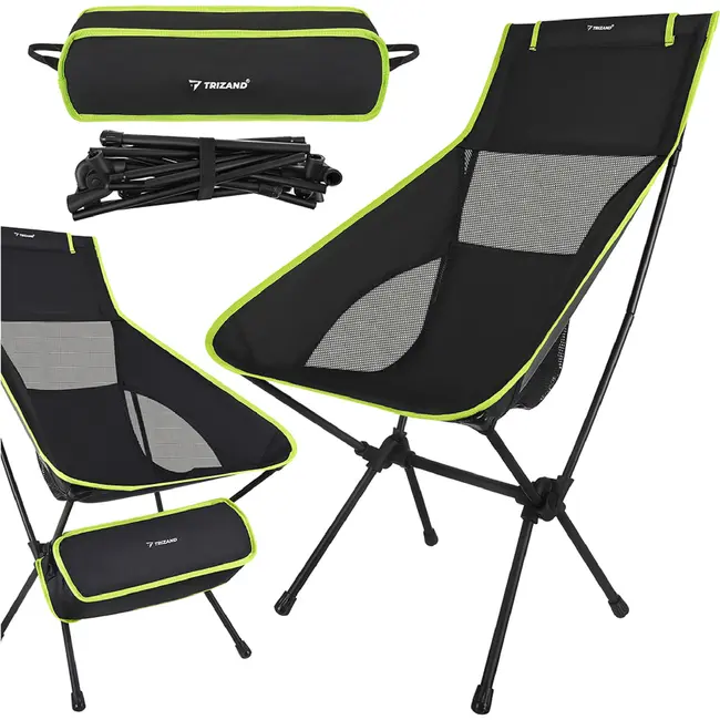Trizand Inklapbare visstoel zwart 41 x 52 x 86 cm met stalen frame, transporthoes en draaglast 120 kg