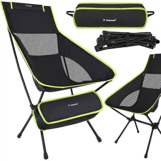Trizand Inklapbare visstoel zwart 41 x 52 x 86 cm met stalen frame, transporthoes en draaglast 120 kg