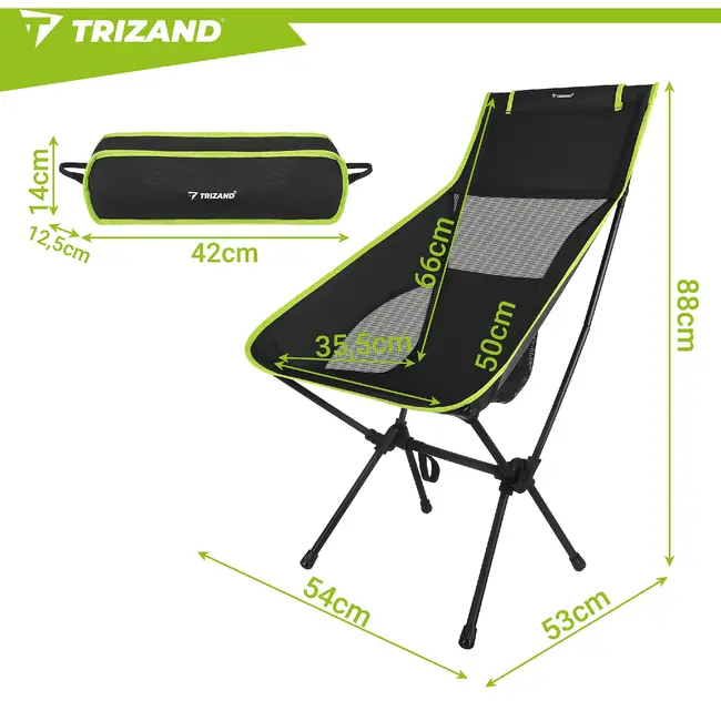 Trizand Inklapbare visstoel zwart 41 x 52 x 86 cm met stalen frame, transporthoes en draaglast 120 kg