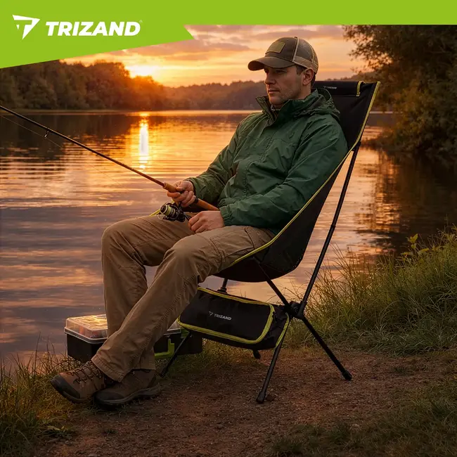 Trizand Inklapbare visstoel zwart 41 x 52 x 86 cm met stalen frame, transporthoes en draaglast 120 kg