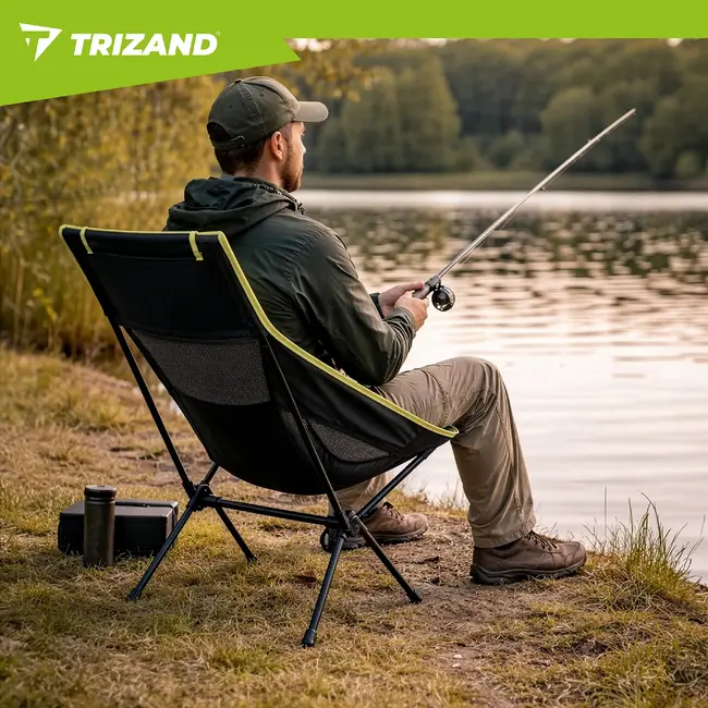 Trizand Inklapbare visstoel zwart 41 x 52 x 86 cm met stalen frame, transporthoes en draaglast 120 kg