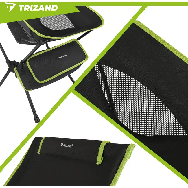 Trizand Inklapbare visstoel zwart 41 x 52 x 86 cm met stalen frame, transporthoes en draaglast 120 kg
