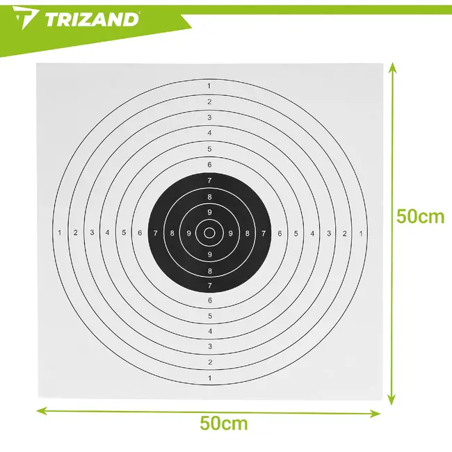 Trizand Schietschijven 50 x 50 cm van offsetpapier 80 g/m² set van 100 stuks met duidelijke print voor nauwkeurigheidstraining