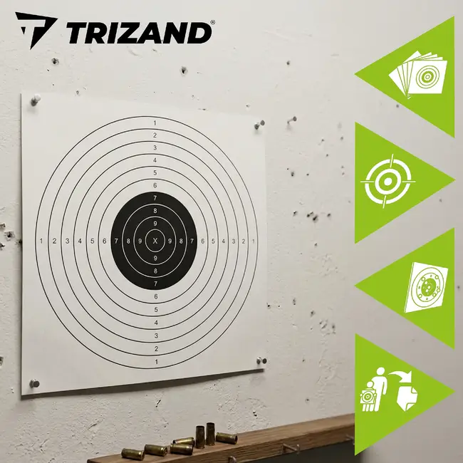 Trizand Schietschijven 50 x 50 cm van offsetpapier 80 g/m² set van 100 stuks met duidelijke print voor nauwkeurigheidstraining