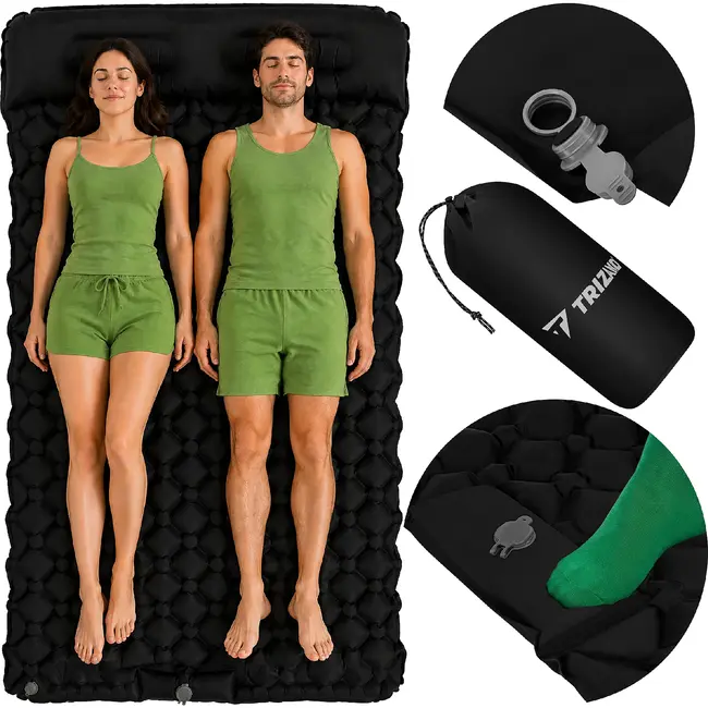 Trizand Zelfopblazende tweepersoons slaapmat 120 x 190 cm met voetpomp, draaghoes en nylon TPU