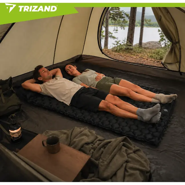 Trizand Zelfopblazende tweepersoons slaapmat 120 x 190 cm met voetpomp, draaghoes en nylon TPU