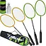 Trizand Complete badmintonset 8-delig met 4 rackets van 66,5 cm, 3 shuttles en hoes voor recreatief buiten spelen