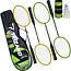 Trizand Complete badmintonset 8-delig met 4 rackets van 66,5 cm, 3 shuttles en hoes voor recreatief buiten spelen