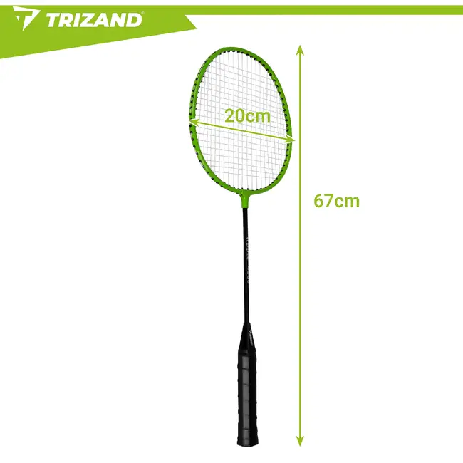 Trizand Complete badmintonset 8-delig met 4 rackets van 66,5 cm, 3 shuttles en hoes voor recreatief buiten spelen