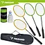 Trizand Complete badmintonset 8-delig met 4 rackets van 66,5 cm, 3 shuttles en hoes voor recreatief buiten spelen