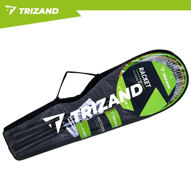 Trizand Complete badmintonset 8-delig met 4 rackets van 66,5 cm, 3 shuttles en hoes voor recreatief buiten spelen