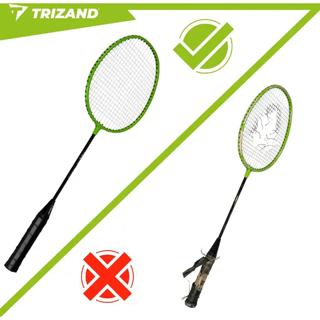Trizand Complete badmintonset 8-delig met 4 rackets van 66,5 cm, 3 shuttles en hoes voor recreatief buiten spelen