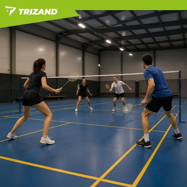 Trizand Complete badmintonset 8-delig met 4 rackets van 66,5 cm, 3 shuttles en hoes voor recreatief buiten spelen