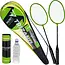 Trizand Badmintonset 9-delig met 2 rackets, 6 shuttles en hoes. Ideaal voor recreatief spelen in tuin, op strand of tijdens vakantie.