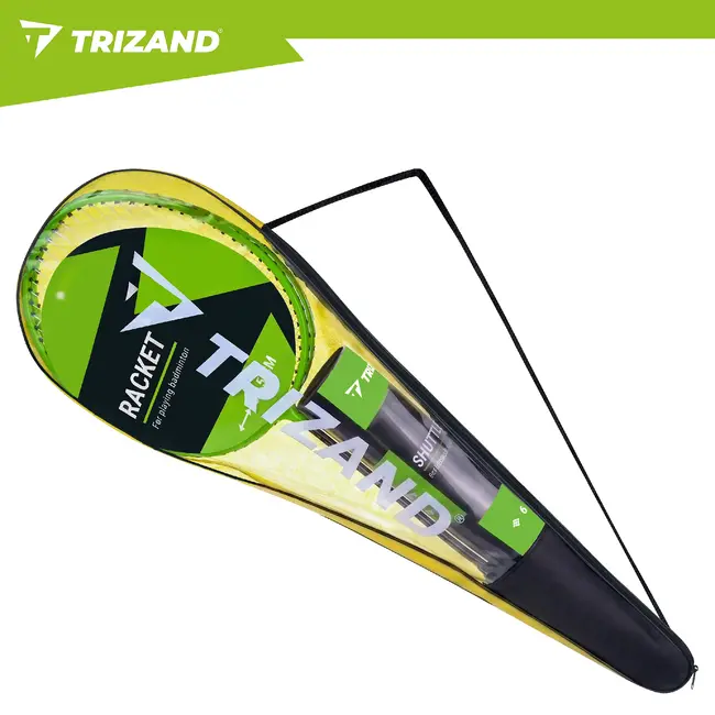 Trizand Badmintonset 9-delig met 2 rackets, 6 shuttles en hoes. Ideaal voor recreatief spelen in tuin, op strand of tijdens vakantie.