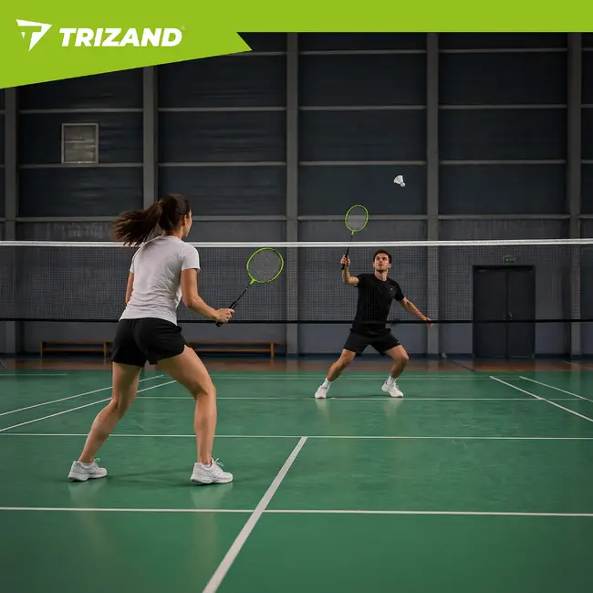 Trizand Badmintonset 9-delig met 2 rackets, 6 shuttles en hoes. Ideaal voor recreatief spelen in tuin, op strand of tijdens vakantie.